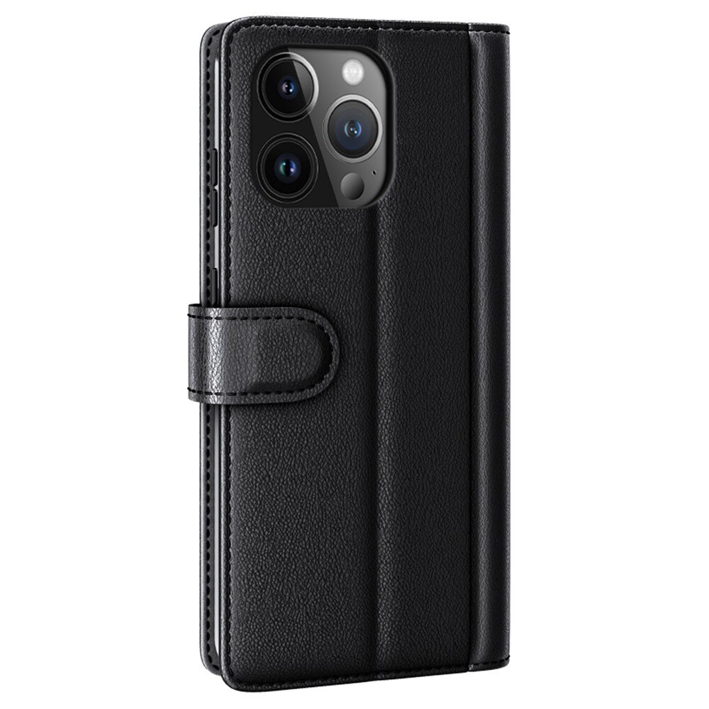 iPhone 15 Pro Genuine Leather Wallet Case Black