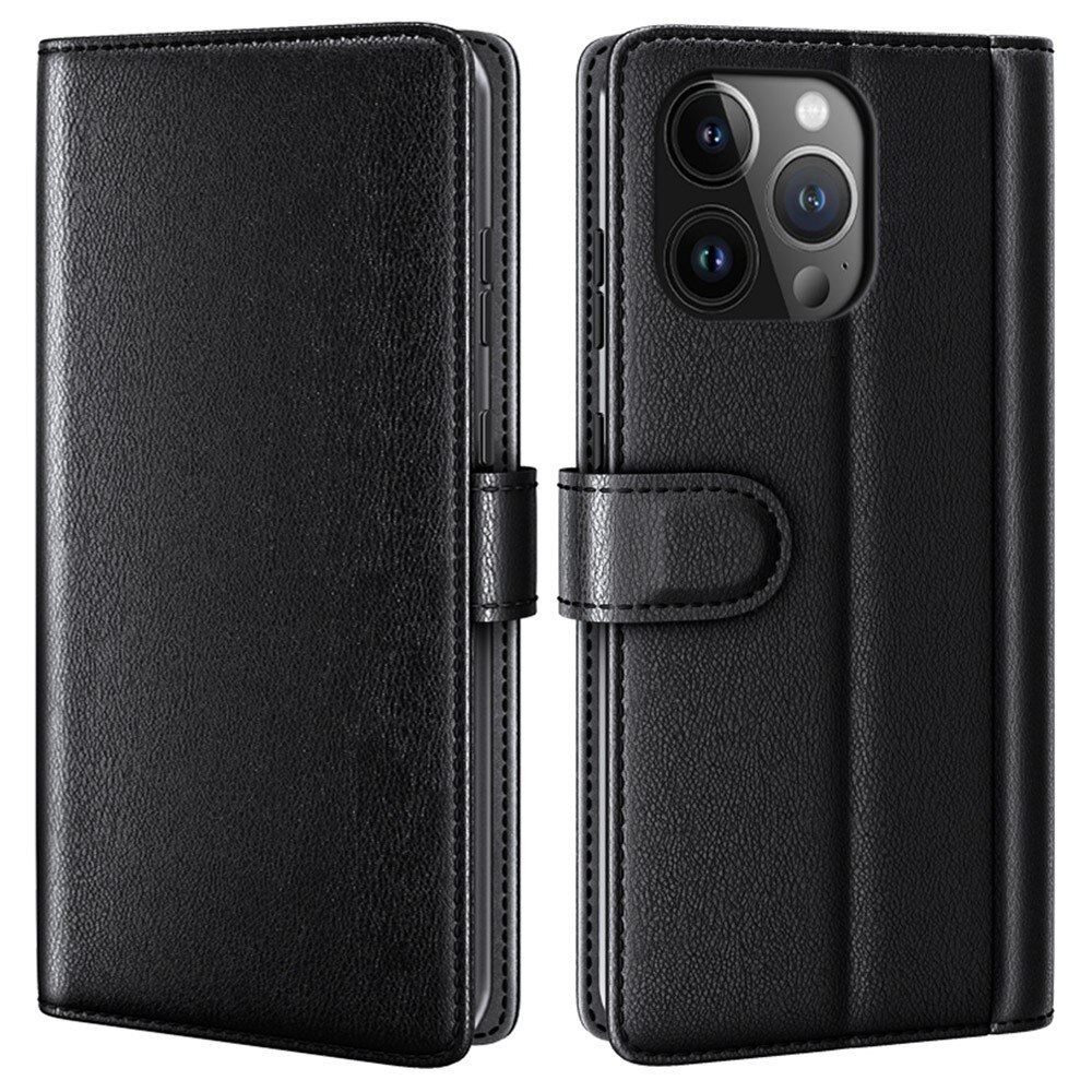 iPhone 15 Pro Genuine Leather Wallet Case Black