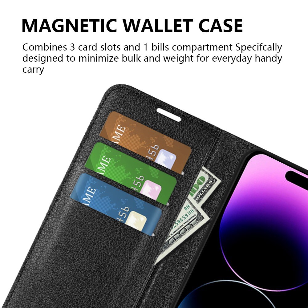 iPhone 15 Pro Wallet Book Cover Black