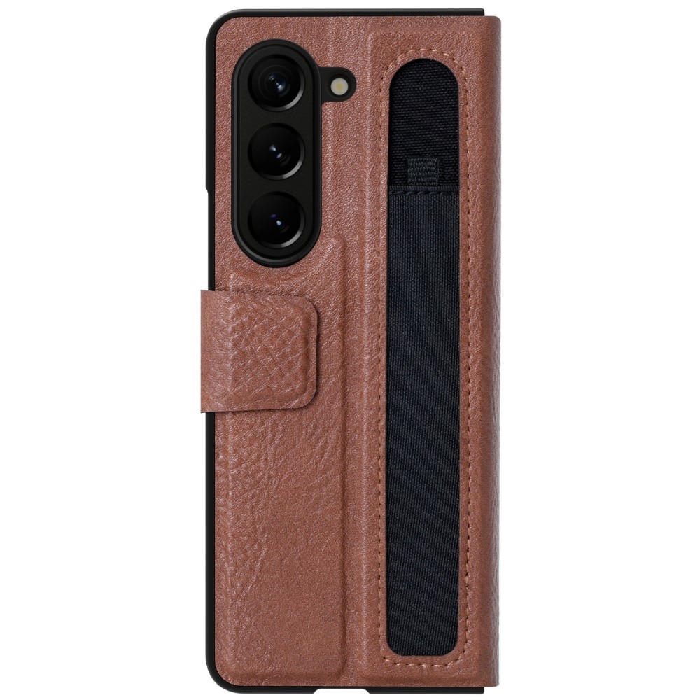 Samsung Galaxy Z Fold 5 Leather Case with Pen Slot Brown