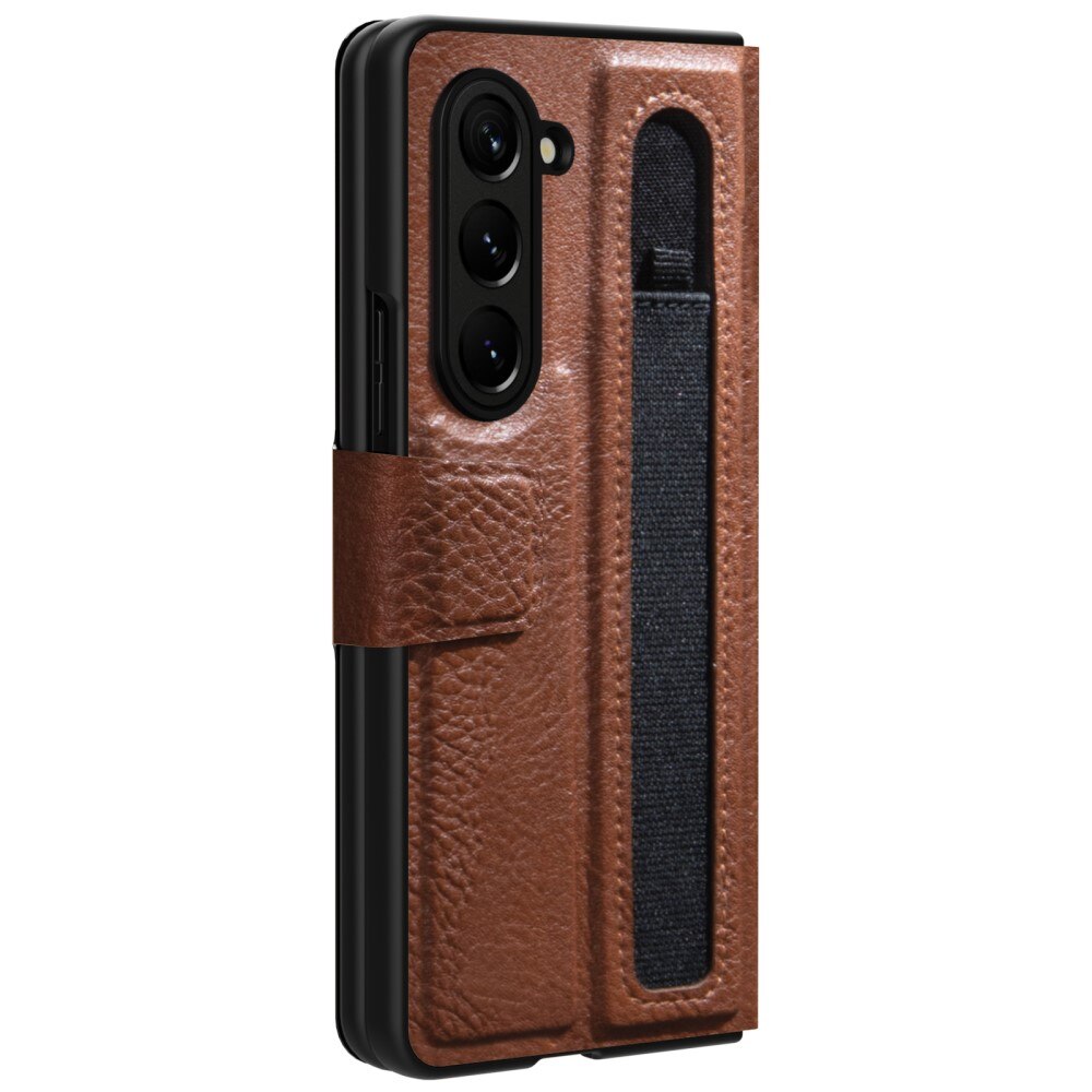 Samsung Galaxy Z Fold 5 Leather Case with Pen Slot Brown