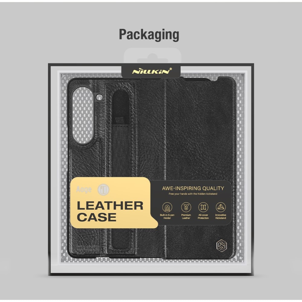 Samsung Galaxy Z Fold 5 Leather Case with Pen Slot Black