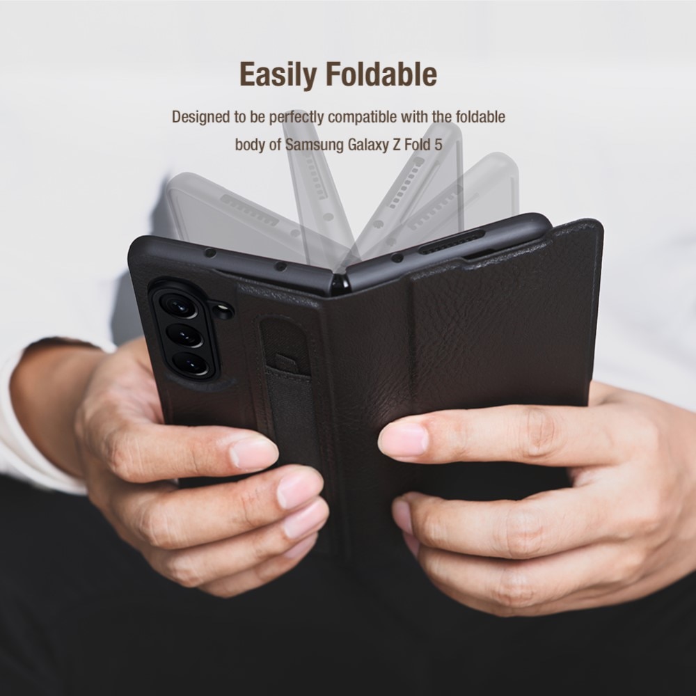 Samsung Galaxy Z Fold 5 Leather Case with Pen Slot Black