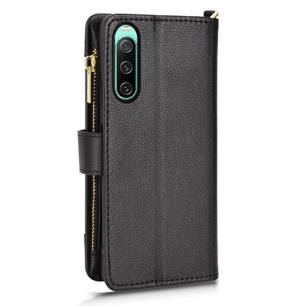 Sony Xperia 10 V Zipper Multi-slot Leather Cover Black