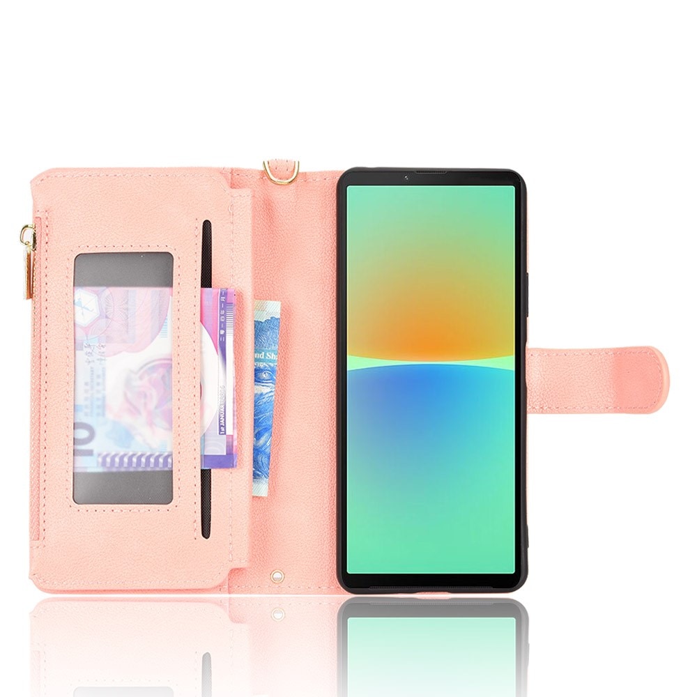 Sony Xperia 10 V Zipper Multi-slot Leather Cover Pink