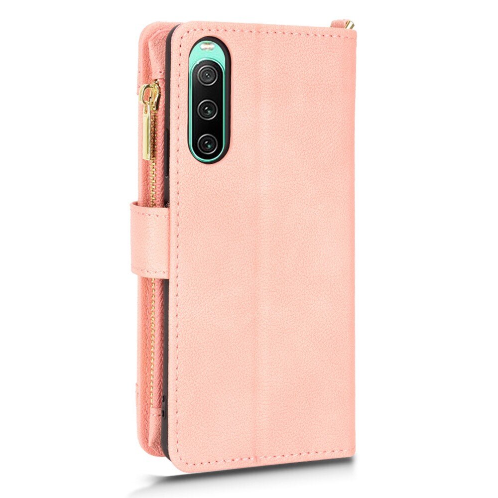 Sony Xperia 10 V Zipper Multi-slot Leather Cover Pink