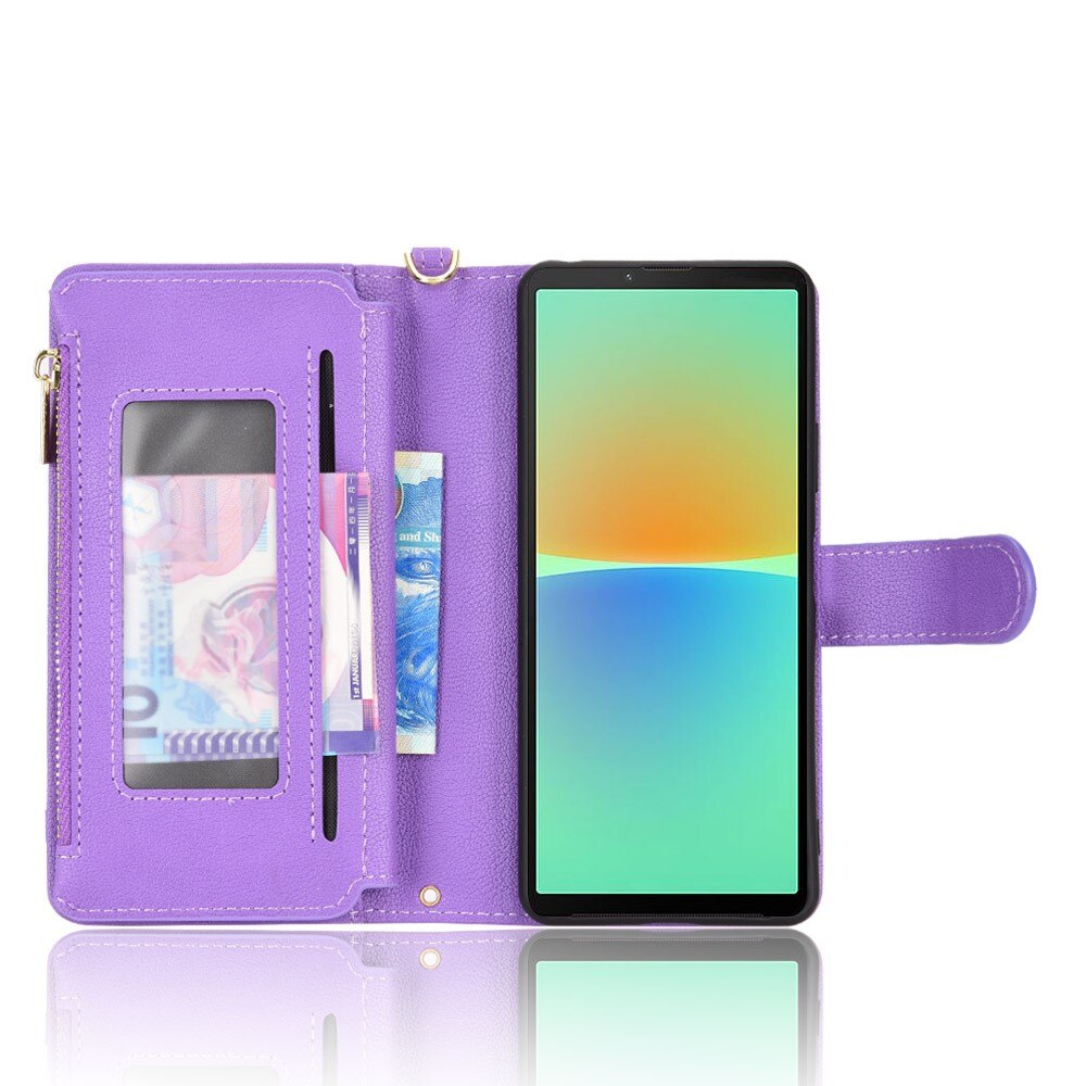 Sony Xperia 10 V Zipper Multi-slot Leather Cover Purple