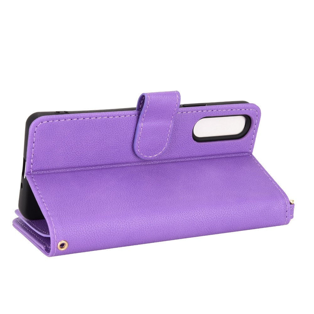 Sony Xperia 10 V Zipper Multi-slot Leather Cover Purple