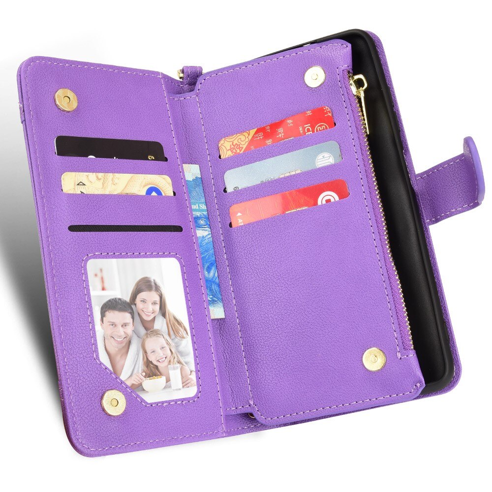 Sony Xperia 10 V Zipper Multi-slot Leather Cover Purple