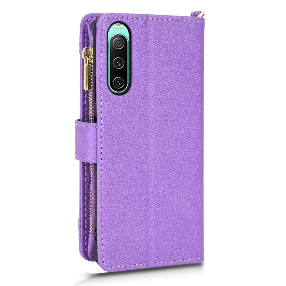 Sony Xperia 10 V Zipper Multi-slot Leather Cover Purple