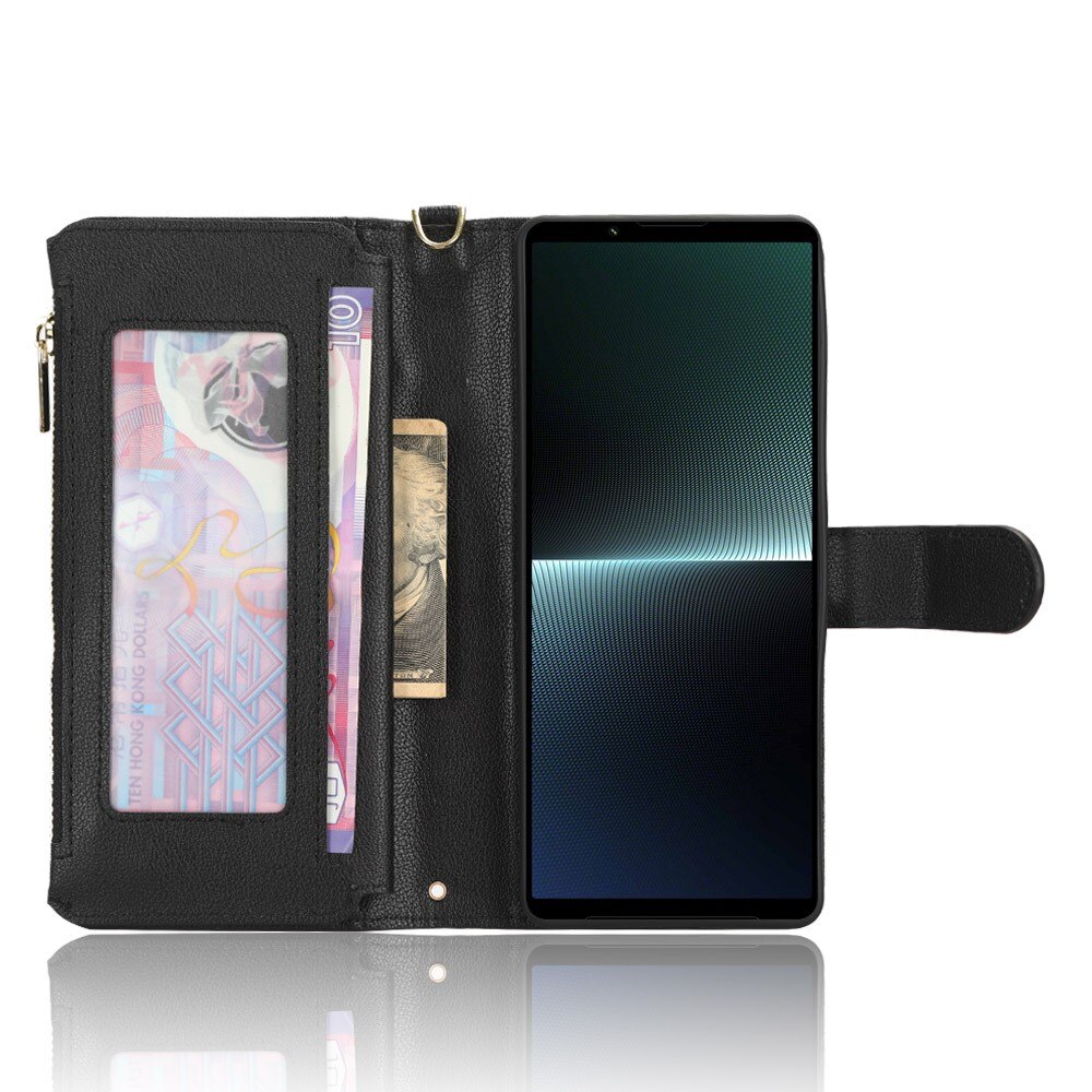 Sony Xperia 1 V Zipper Multi-slot Leather Cover Black