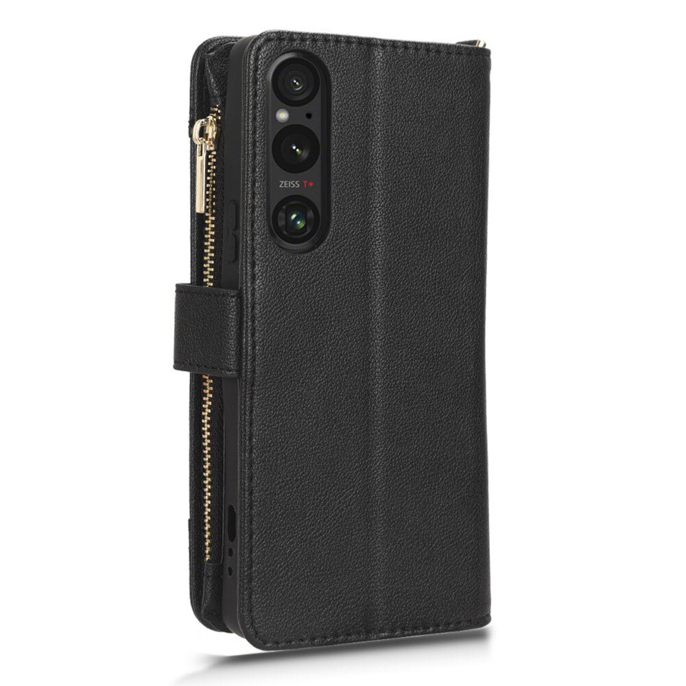 Sony Xperia 1 V Zipper Multi-slot Leather Cover Black