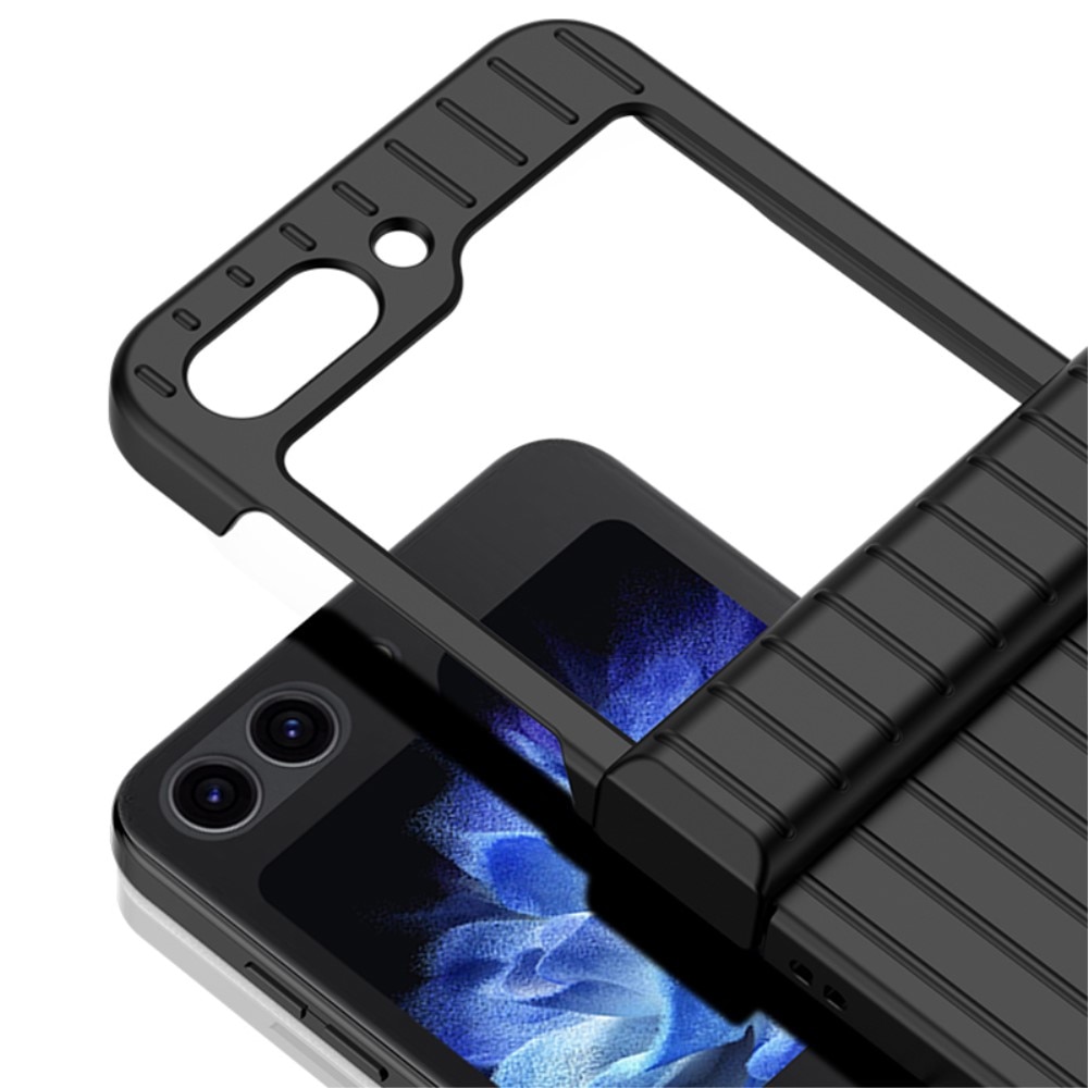 Samsung Galaxy Z Flip 5 Striped Rubberized Hard Case Hinge Protection Black