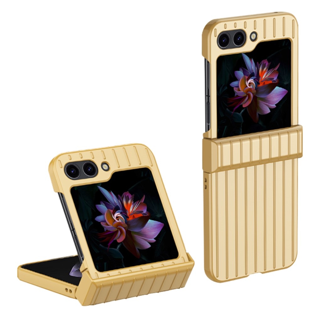 Samsung Galaxy Z Flip 5 Striped Rubberized Hard Case Hinge Protection Gold
