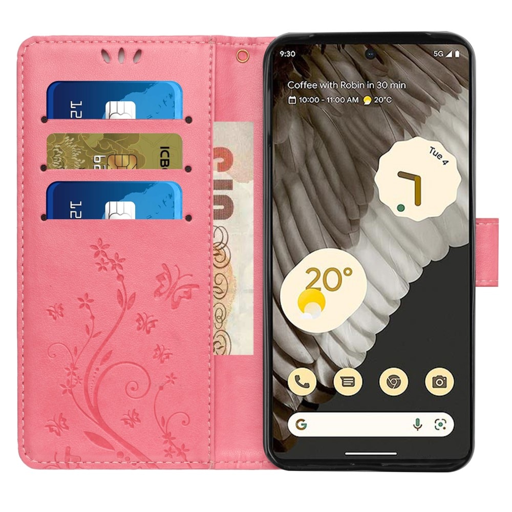 Google Pixel 8 Pro Leather Cover Imprinted Butterflies Pink