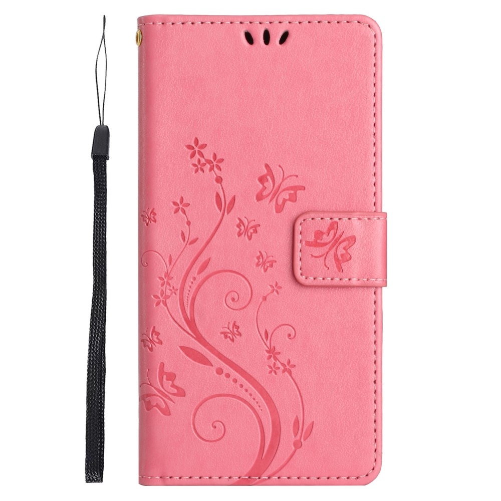 Google Pixel 8 Pro Leather Cover Imprinted Butterflies Pink