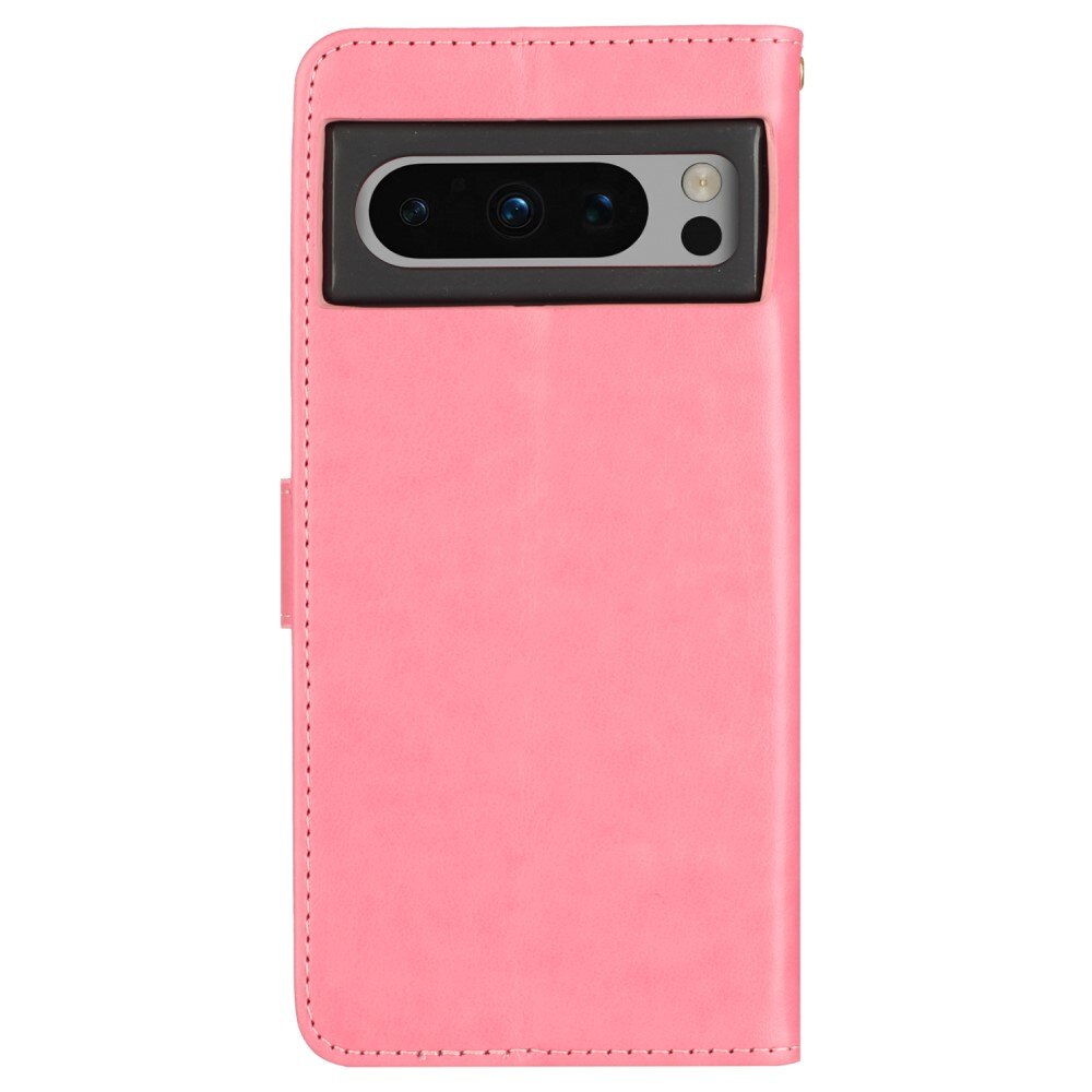 Google Pixel 8 Pro Leather Cover Imprinted Butterflies Pink