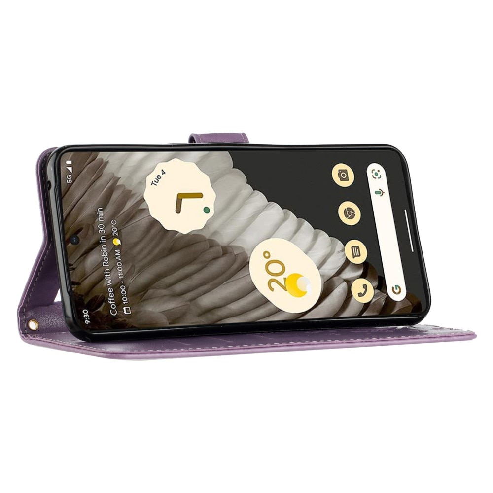 Google Pixel 8 Pro Leather Cover Imprinted Butterflies Purple