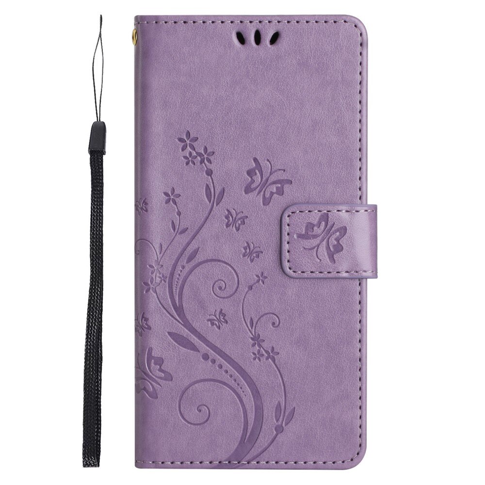 Google Pixel 8 Pro Leather Cover Imprinted Butterflies Purple