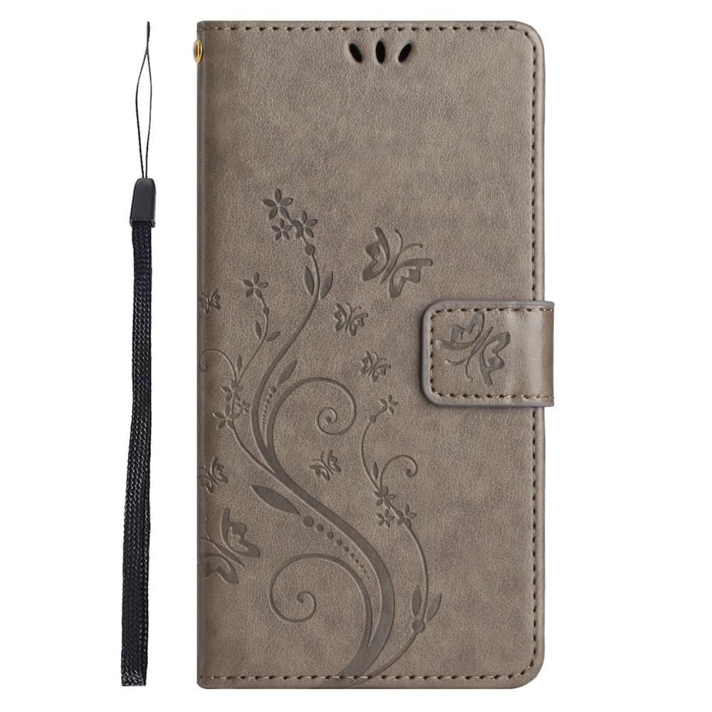Google Pixel 8 Pro Leather Cover Imprinted Butterflies Grey