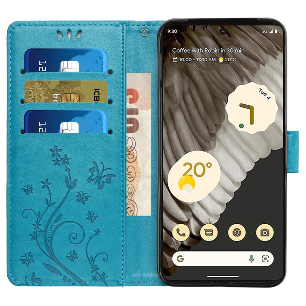 Google Pixel 8 Pro Leather Cover Imprinted Butterflies Blue