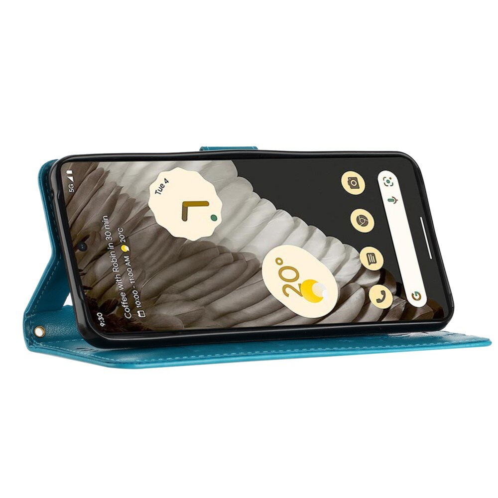 Google Pixel 8 Pro Leather Cover Imprinted Butterflies Blue