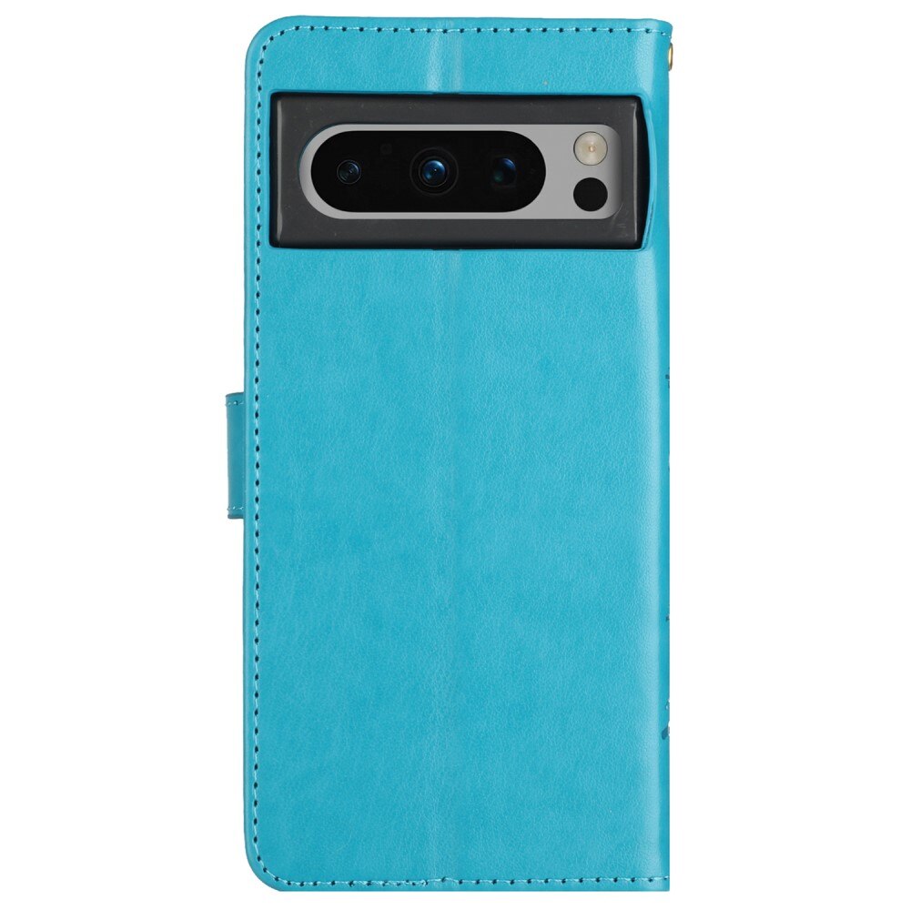 Google Pixel 8 Pro Leather Cover Imprinted Butterflies Blue