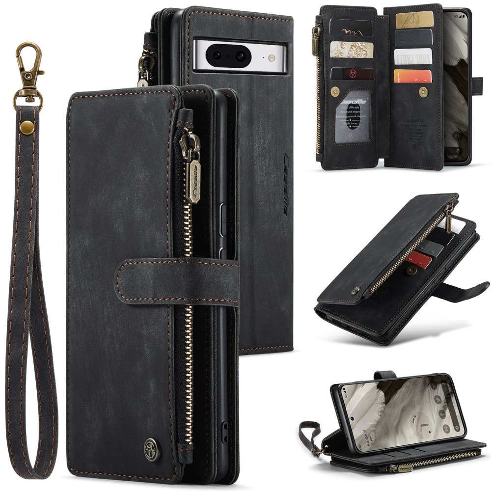 Google Pixel 8 Zipper Wallet Book Cover Black