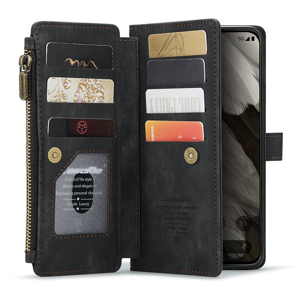 Google Pixel 8 Zipper Wallet Book Cover Black