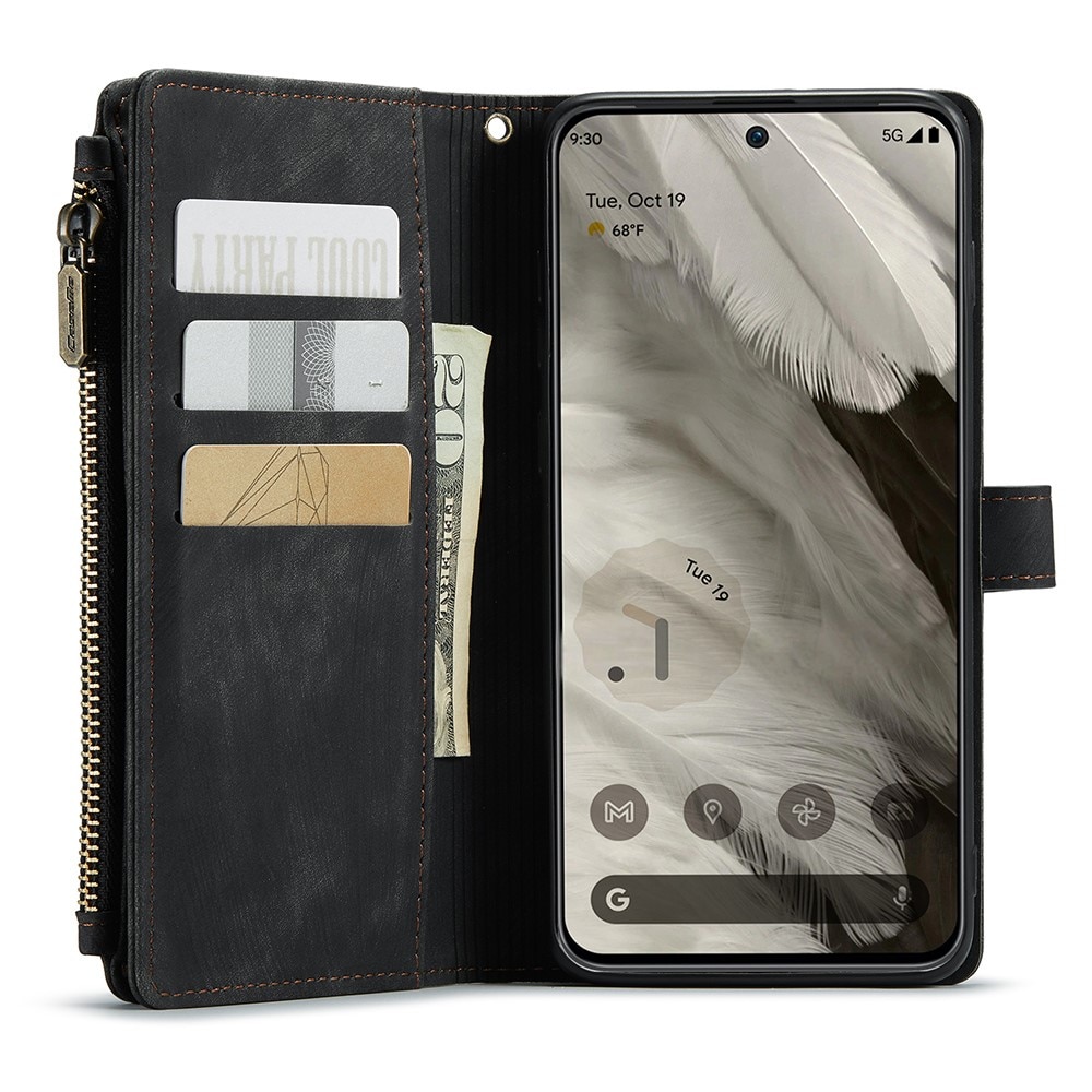 Google Pixel 8 Zipper Wallet Book Cover Black