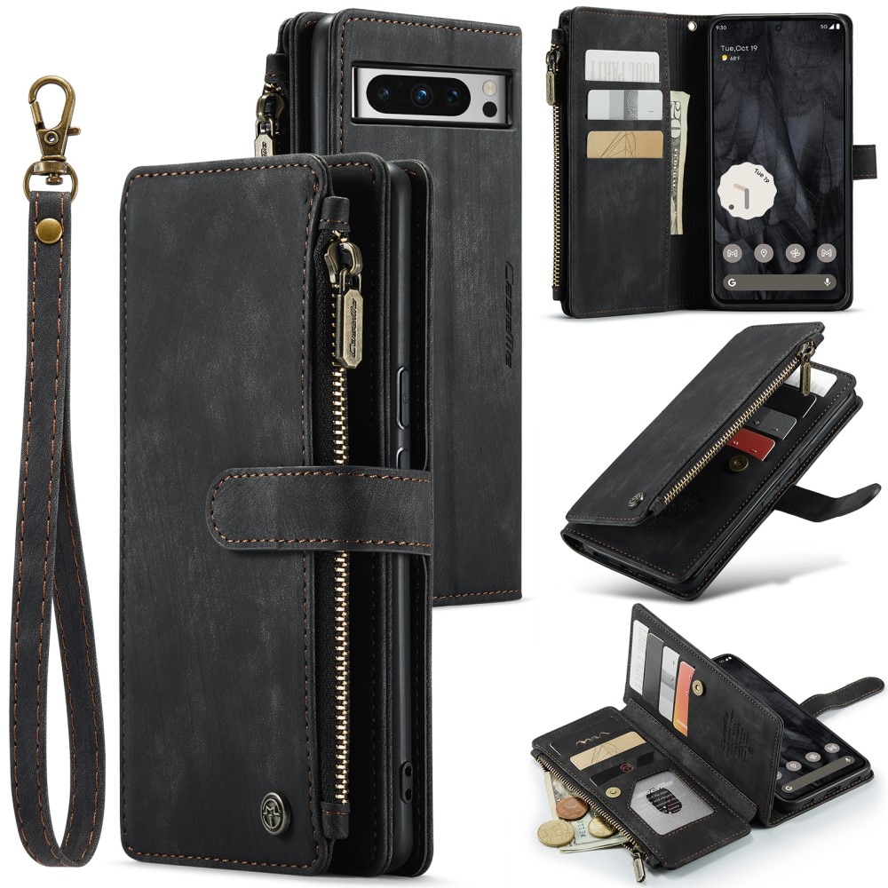 Google Pixel 8 Pro Zipper Wallet Book Cover Black