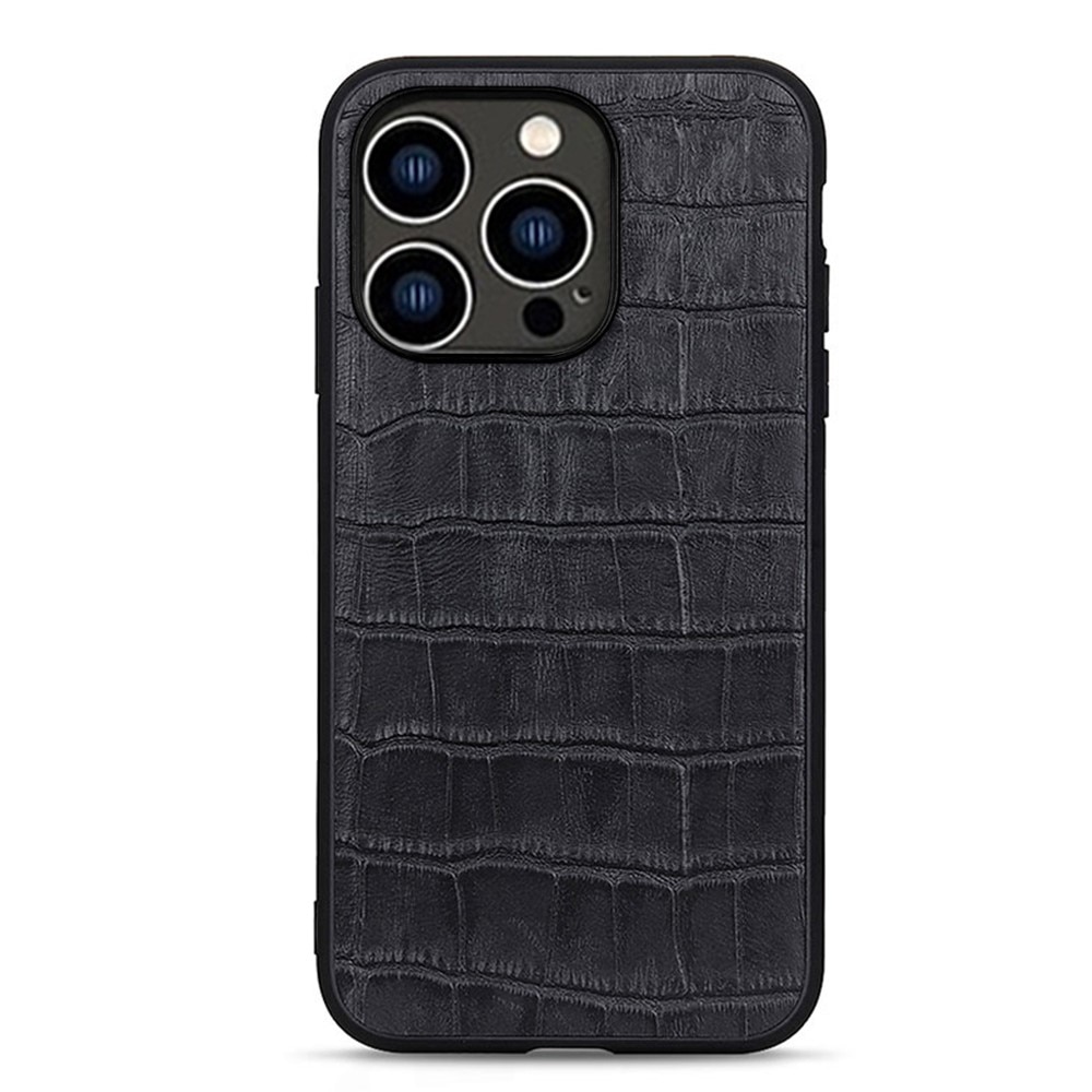 Genuine Leather Cover Crocodile iPhone 15 Pro Black