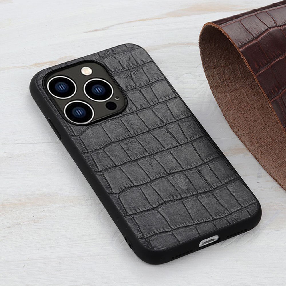 iPhone 15 Pro Croco Leather Case Black