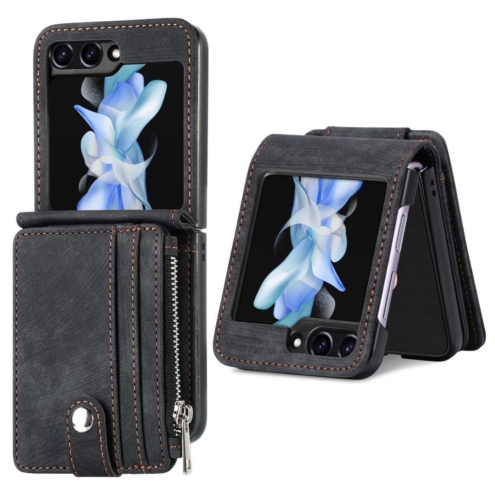 Samsung Galaxy Z Flip 5 Zipper Multi-slot Wallet Case Black