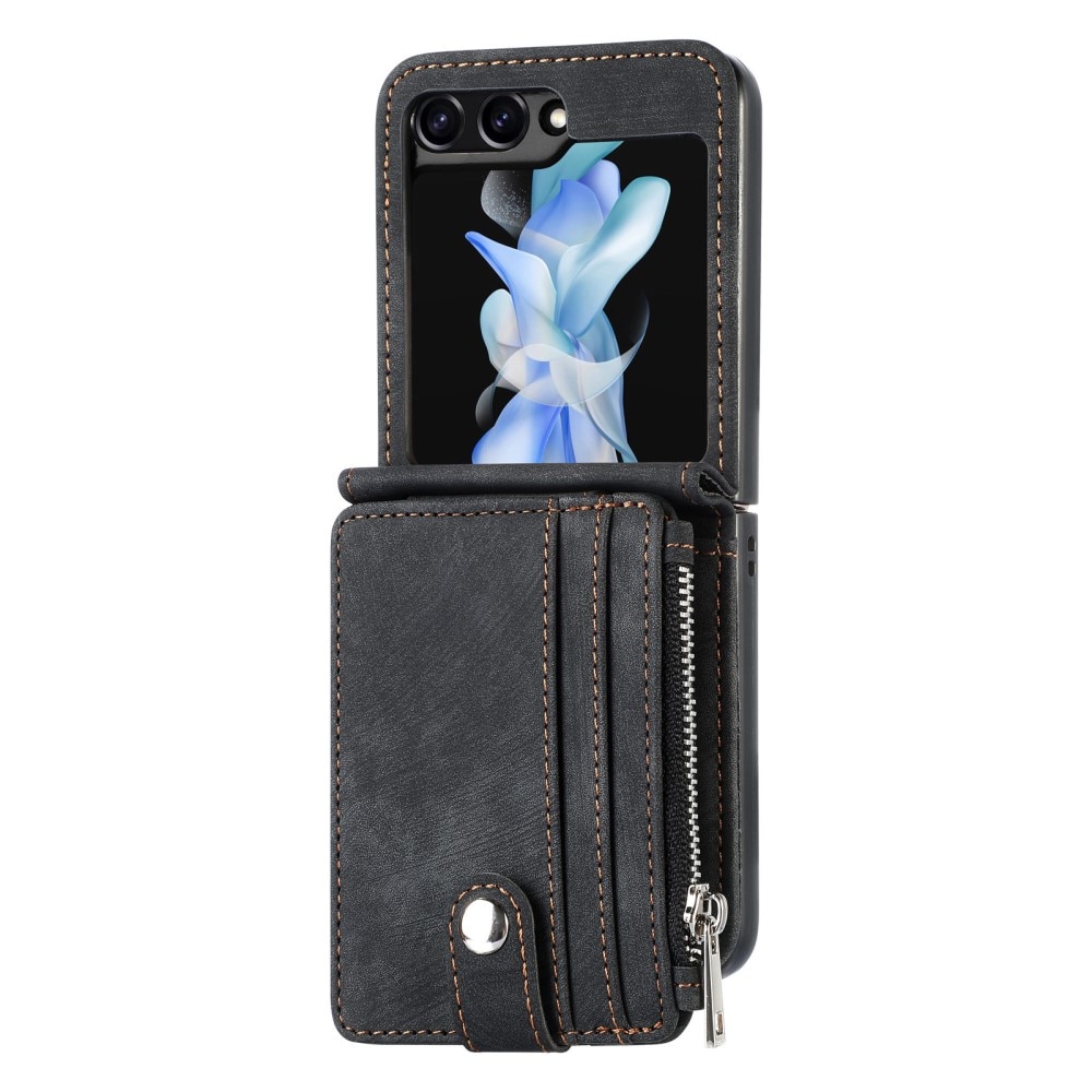 Samsung Galaxy Z Flip 5 Zipper Multi-slot Wallet Case Black