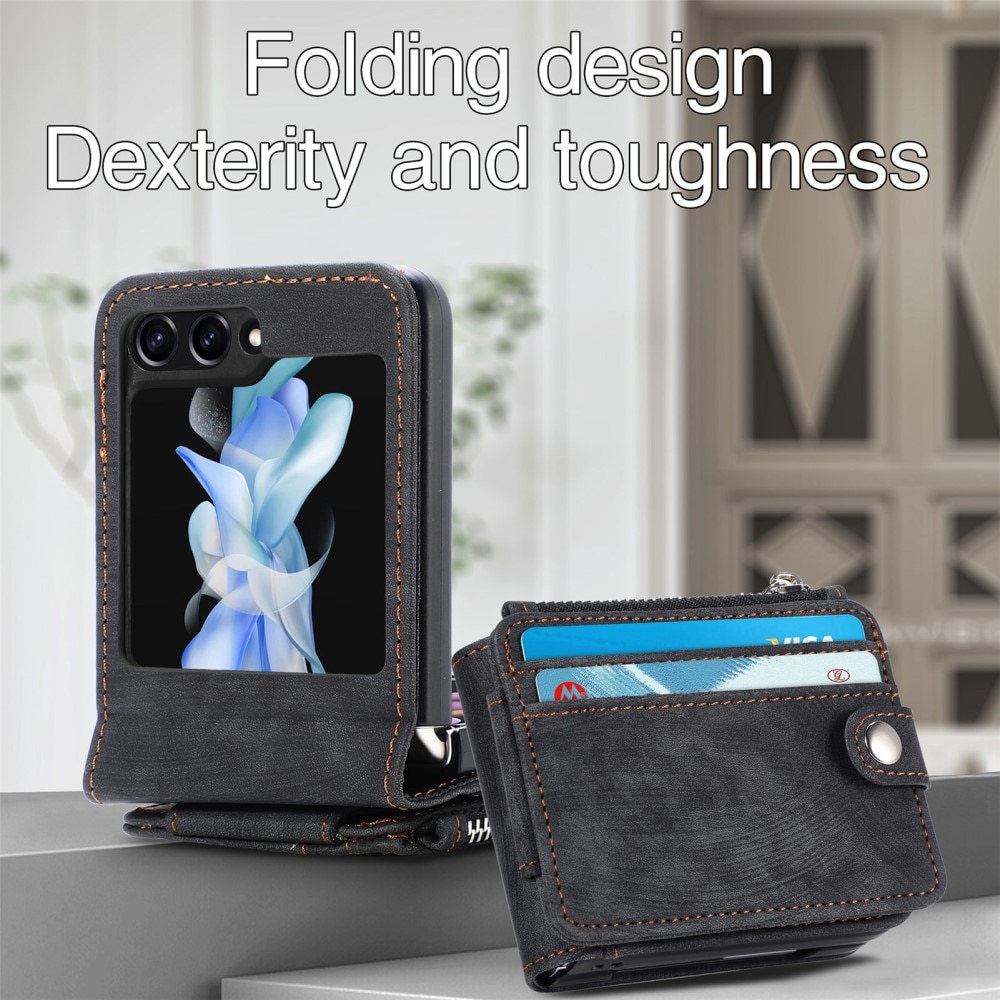 Samsung Galaxy Z Flip 5 Zipper Multi-slot Wallet Case Black