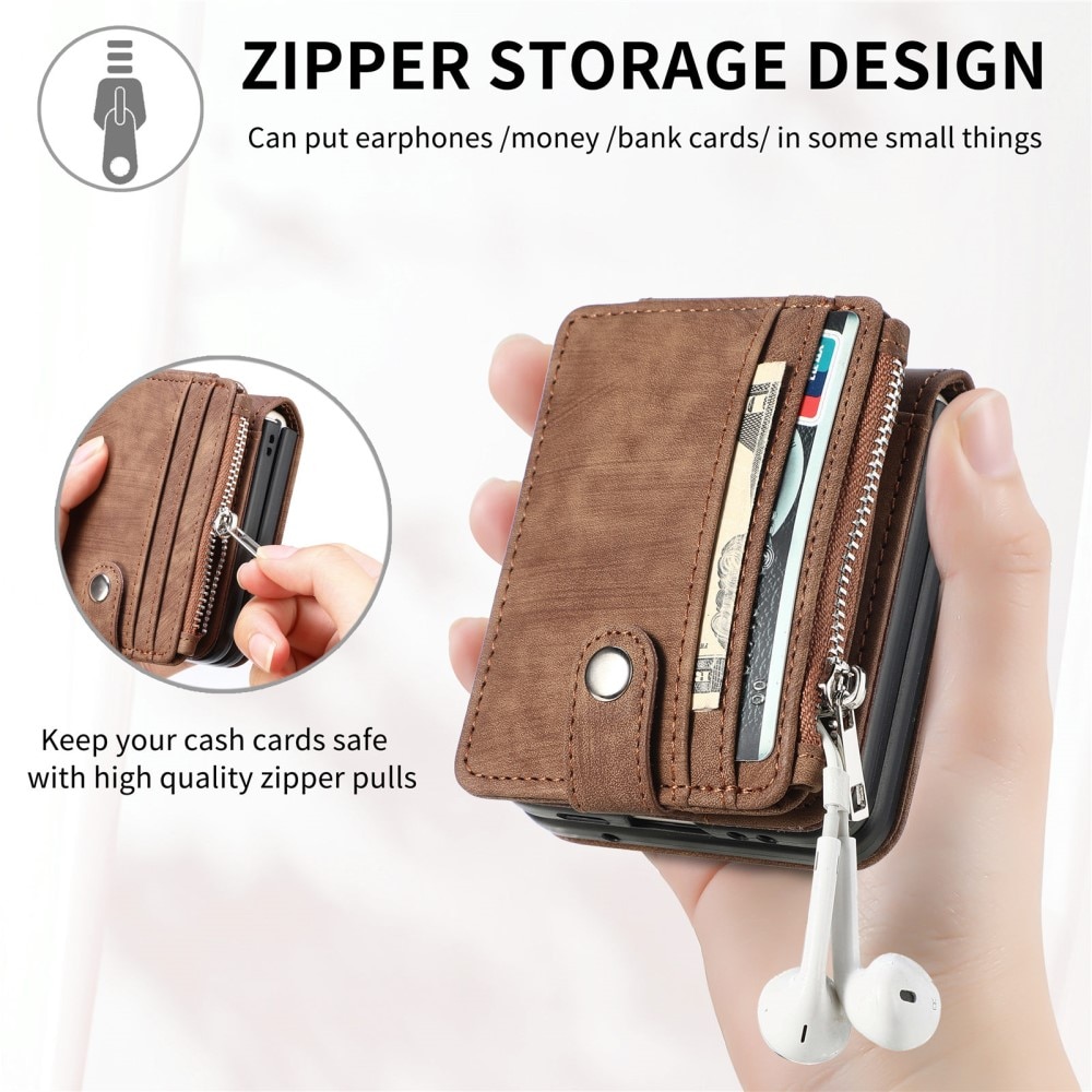 Samsung Galaxy Z Flip 5 Zipper Multi-slot Wallet Case Brown