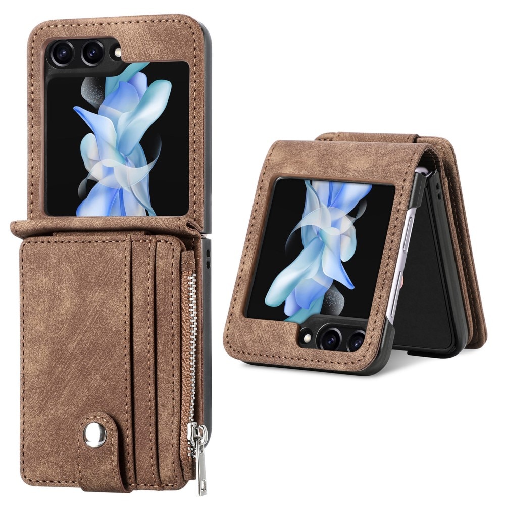 Samsung Galaxy Z Flip 6 Zipper Multi-slot Wallet Case Brown
