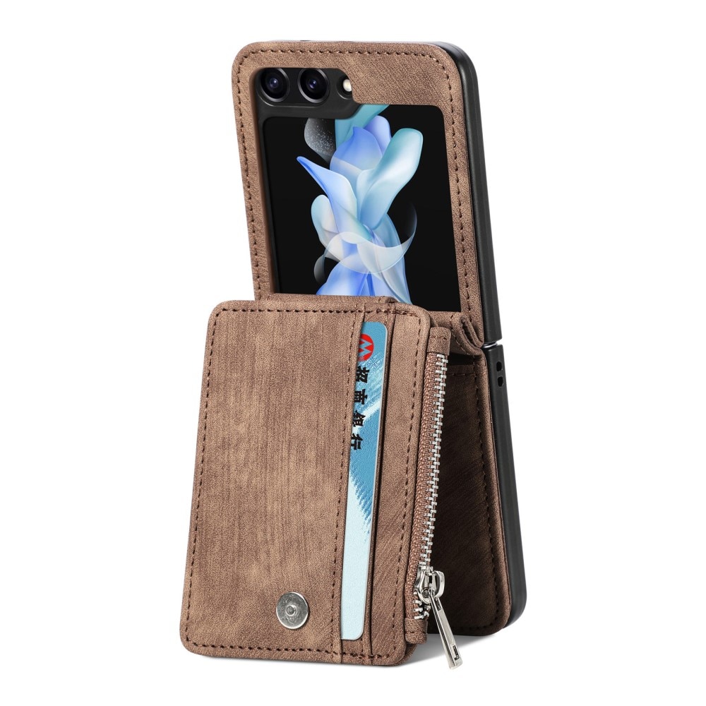 Samsung Galaxy Z Flip 5 Zipper Multi-slot Wallet Case Brown