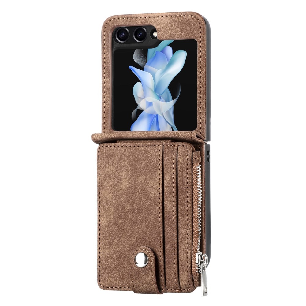Samsung Galaxy Z Flip 5 Zipper Multi-slot Wallet Case Brown