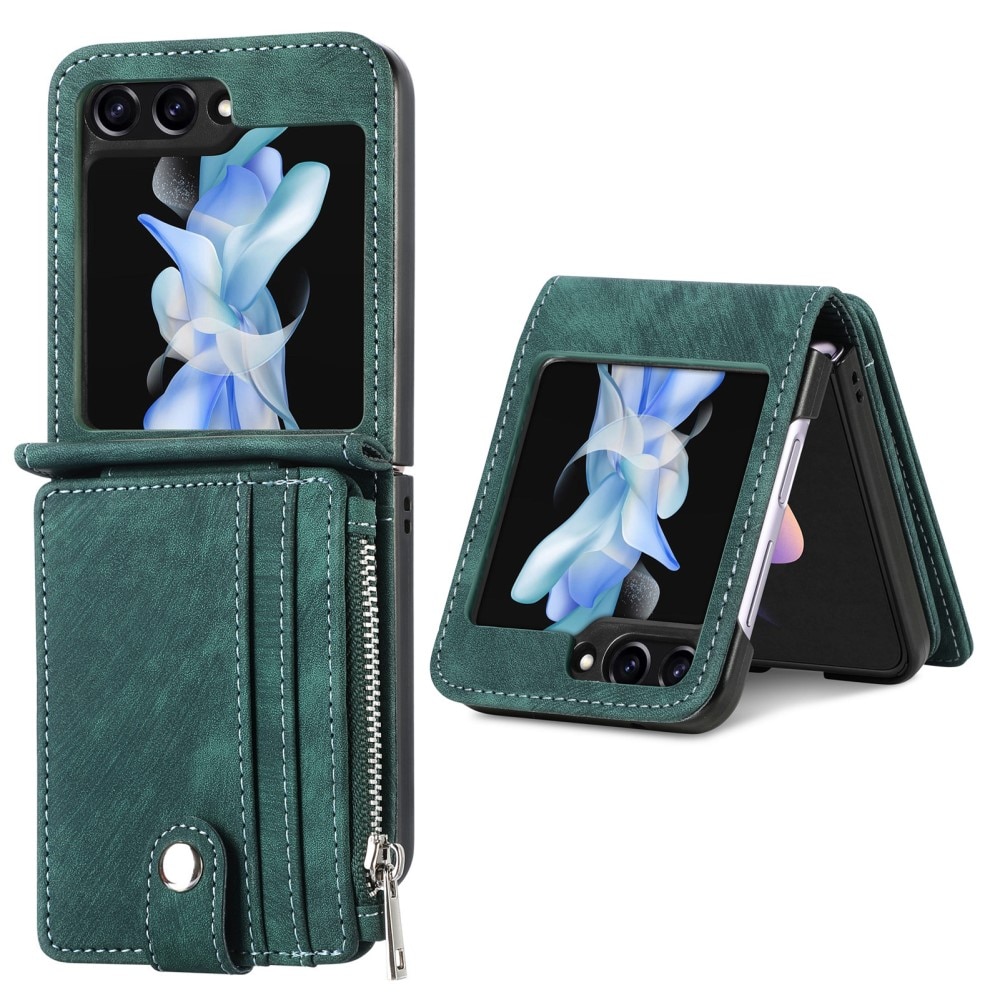 Samsung Galaxy Z Flip 6 Zipper Multi-slot Wallet Case Green