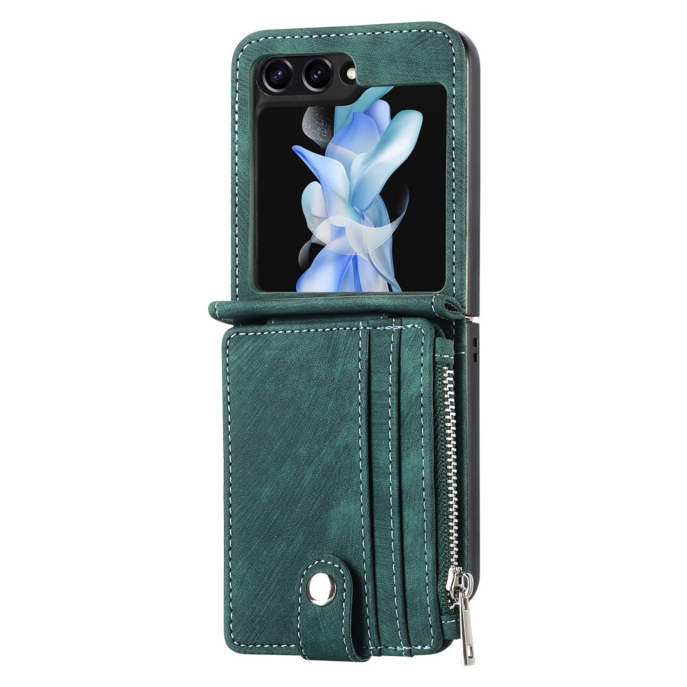 Samsung Galaxy Z Flip 5 Zipper Multi-slot Wallet Case Green