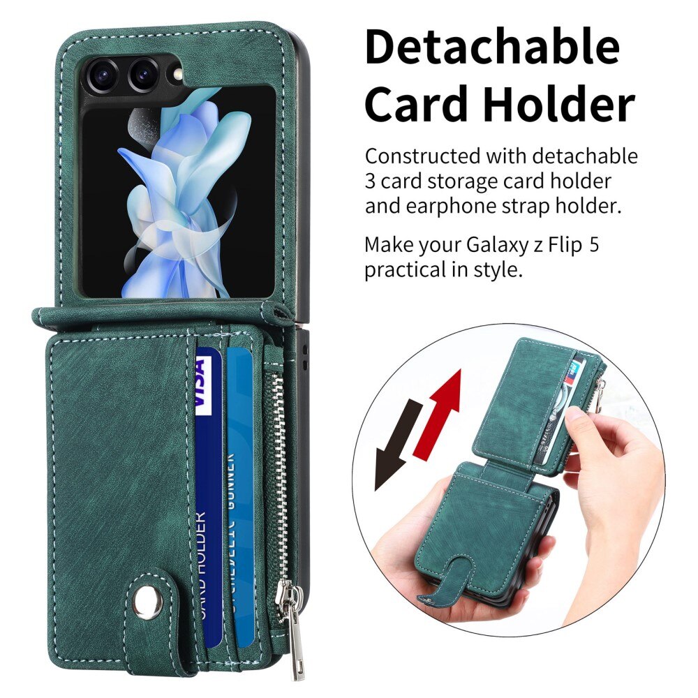 Samsung Galaxy Z Flip 5 Zipper Multi-slot Wallet Case Green