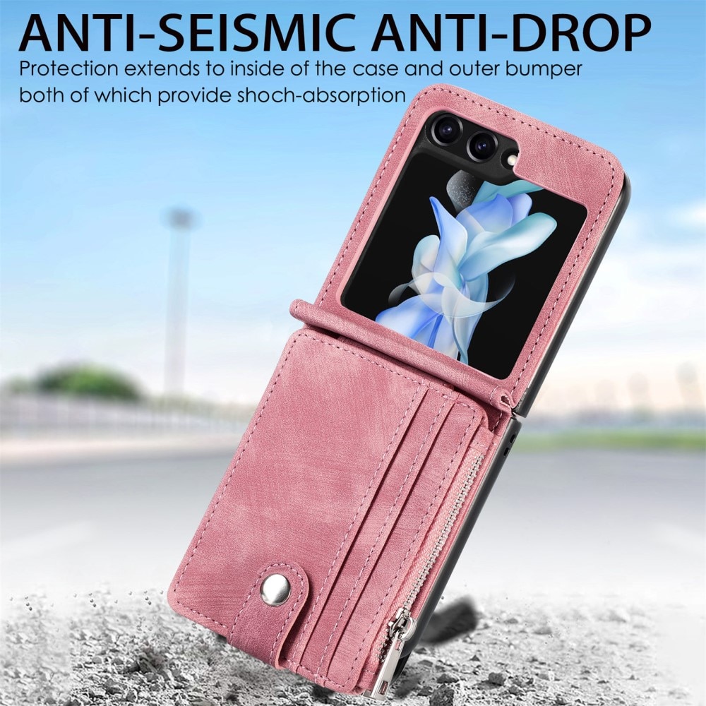 Samsung Galaxy Z Flip 5 Zipper Multi-slot Wallet Case Pink