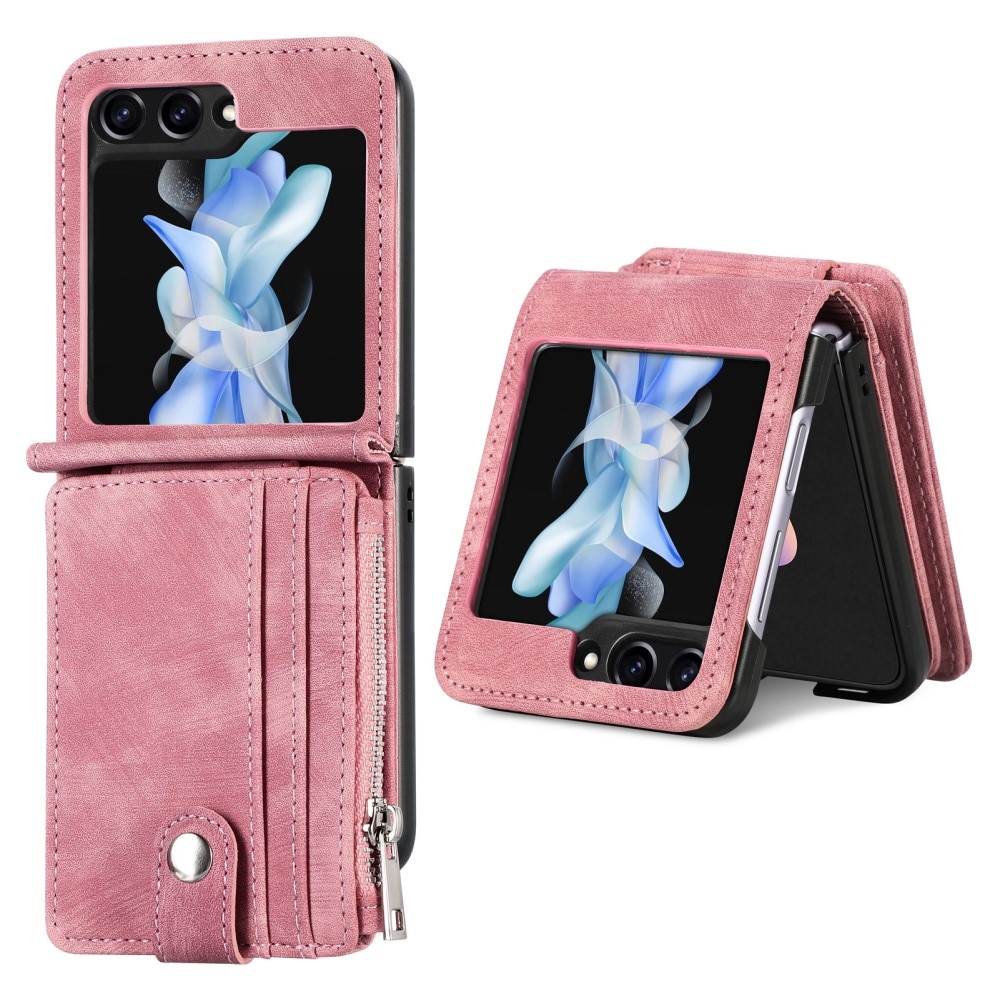 Samsung Galaxy Z Flip 5 Zipper Multi-slot Wallet Case Pink