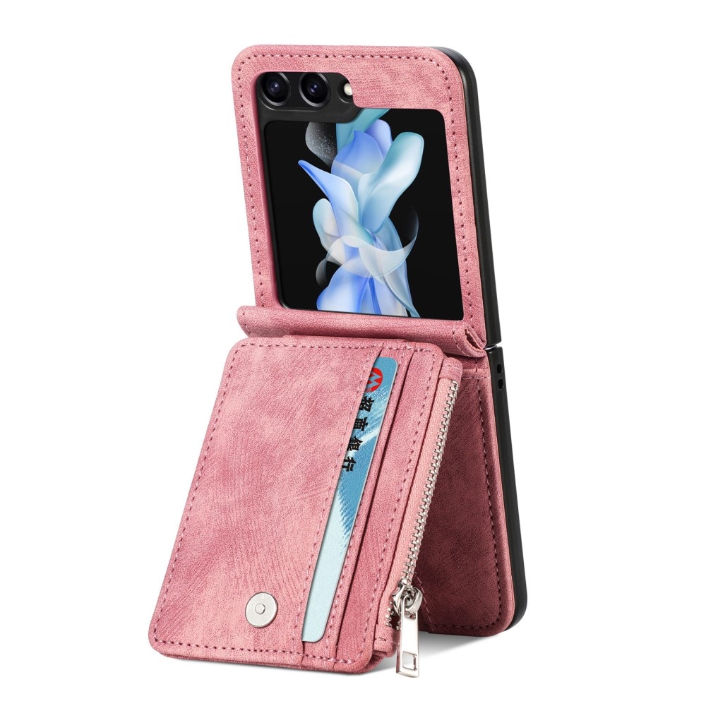 Samsung Galaxy Z Flip 5 Zipper Multi-slot Wallet Case Pink