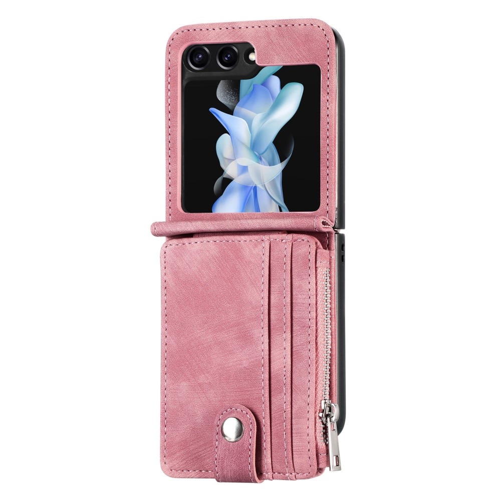 Samsung Galaxy Z Flip 5 Zipper Multi-slot Wallet Case Pink