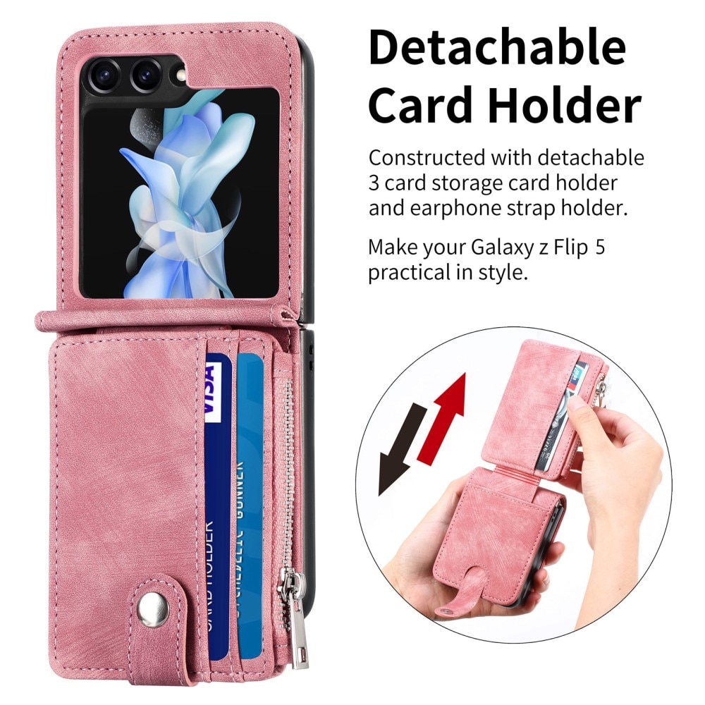 Samsung Galaxy Z Flip 5 Zipper Multi-slot Wallet Case Pink