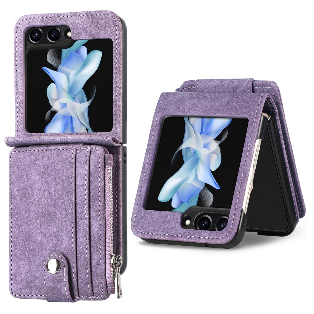 Samsung Galaxy Z Flip 5 Zipper Multi-slot Wallet Case Purple