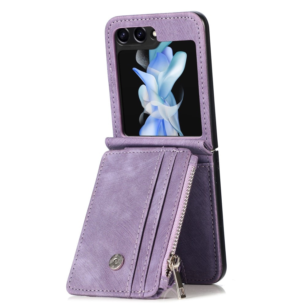 Samsung Galaxy Z Flip 5 Zipper Multi-slot Wallet Case Purple